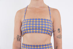 Casey Recycled Bandeau Bikini Top - Yellow Tartan