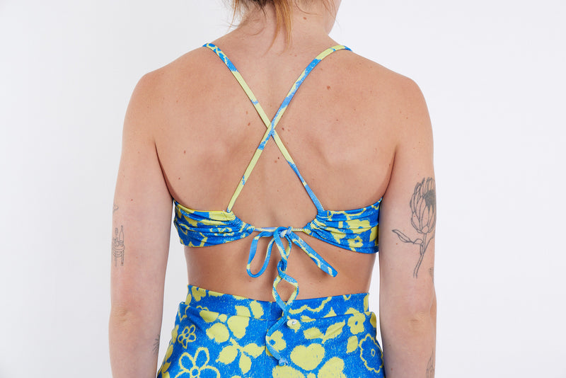 Casey Recycled Bandeau Bikini Top - Blue Yellow Towel