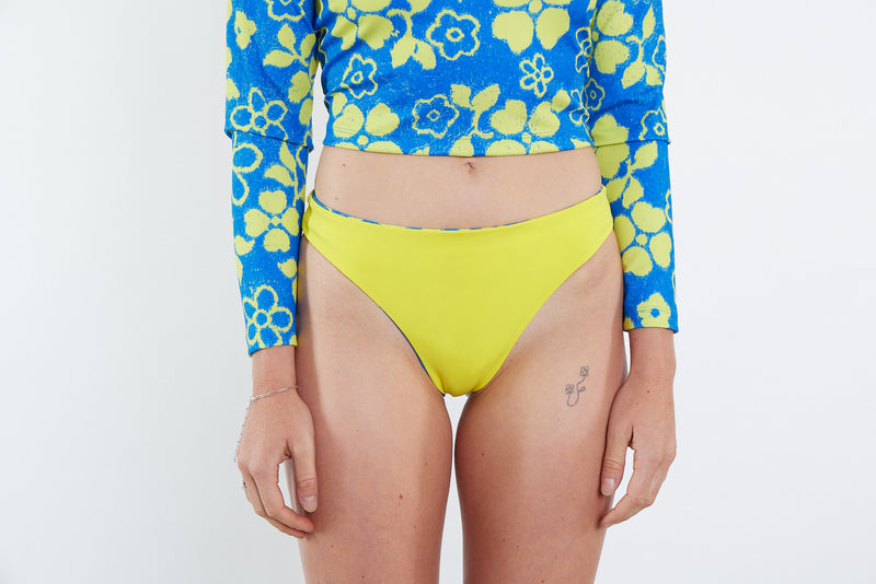 Taylor Recycled Mid Rise Bikini Bottom - Blue Yellow Towel Print