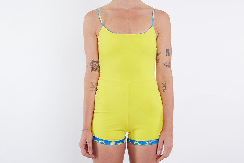 Alex Recycled Boyleg Full Piece Swimsuit - Blue Yellow Towel