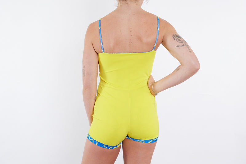 Alex Recycled Boyleg Full Piece Swimsuit - Blue Yellow Towel
