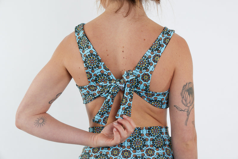 Lena Recycled Twist Bikini Top - Blue Floral Wallpaper