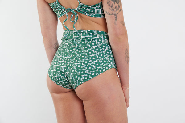 Abbie Recycled High Waist Bikini Bottom - Spiral Print
