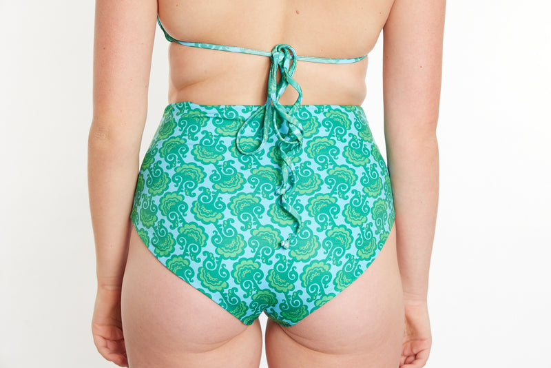 Abbie Recycled High Waist Bikini Bottom - Seaweed Print