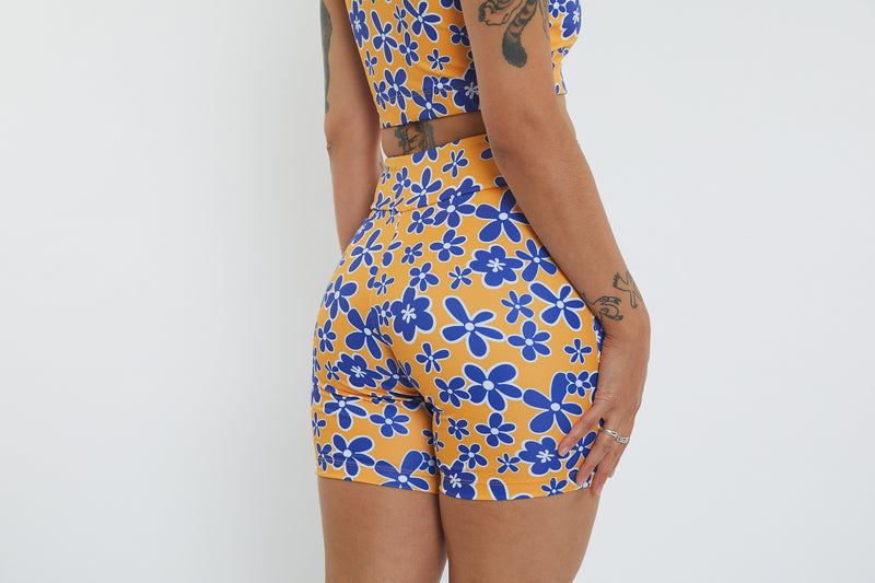 Activity Wear - Recycled Bike Short Yellow Bubbly Floral