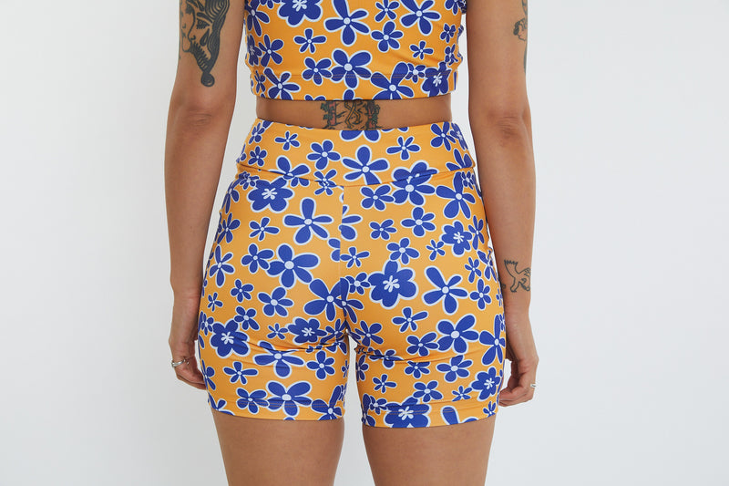 Activity Wear - Recycled Bike Short Yellow Bubbly Floral