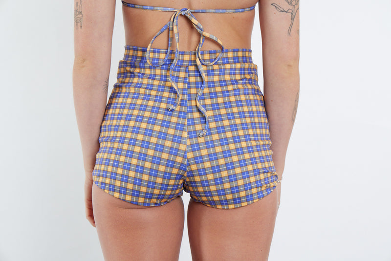 Nicole Recycled High Waist Swim Short - Yellow Tartan