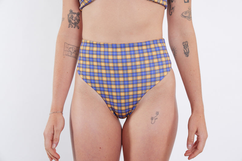 Josie Recycled High Waist Bikini Bottom - Yellow Tartan