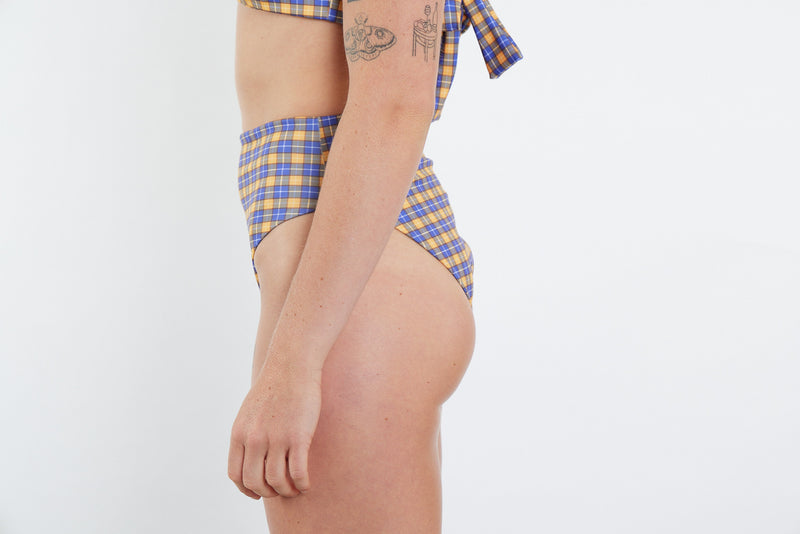 Josie Recycled High Waist Bikini Bottom - Yellow Tartan