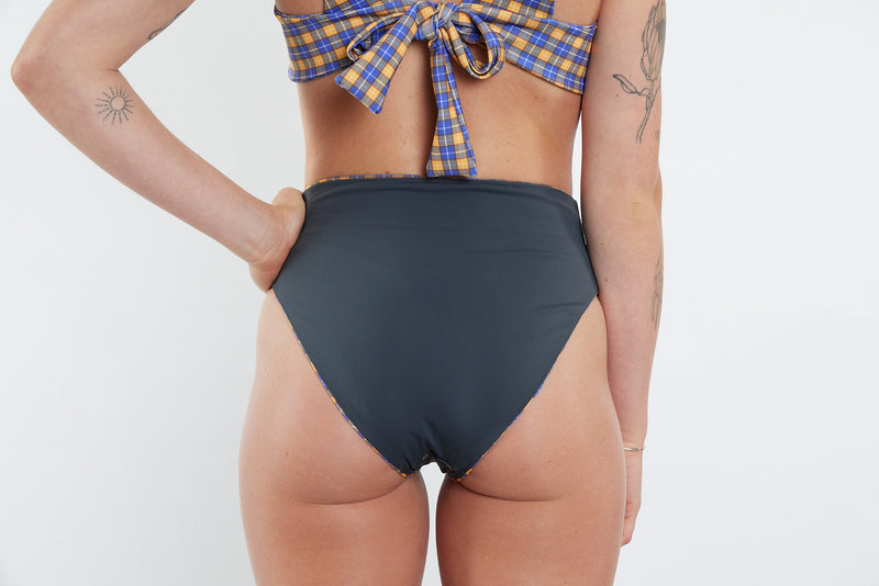 Josie Recycled High Waist Bikini Bottom - Yellow Tartan