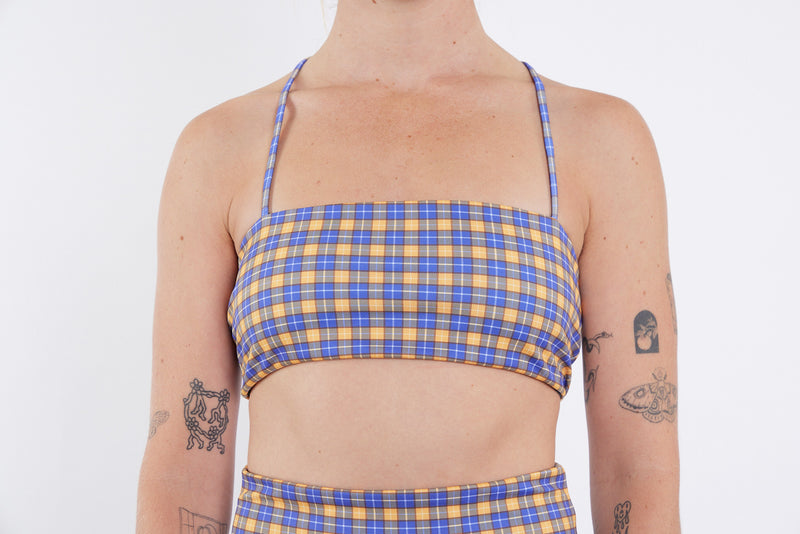 Casey Recycled Bandeau Bikini Top - Yellow Tartan