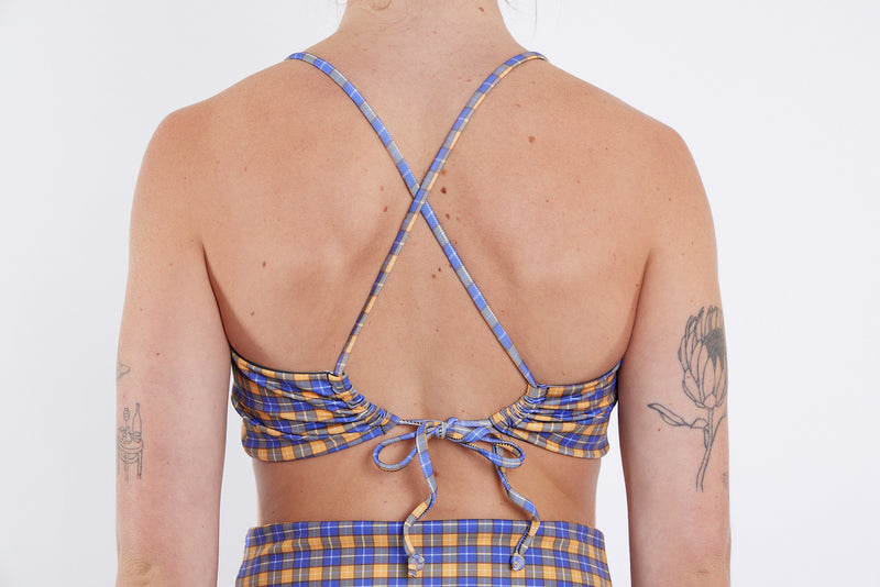 Casey Recycled Bandeau Bikini Top - Yellow Tartan