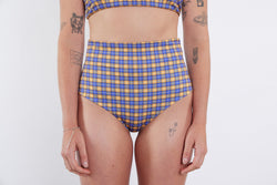 Abbie Recycled High Waist Bikini Bottom - Yellow Tartan