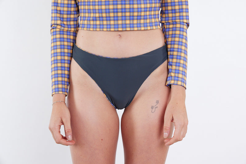 Taylor Recycled Mid Rise Bikini Bottom - Yellow Tartan