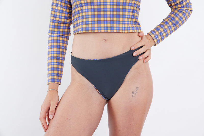 Taylor Recycled Mid Rise Bikini Bottom - Yellow Tartan