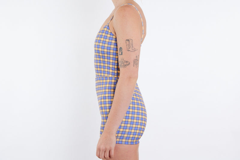 Alex Recycled Boyleg Full Piece Swimsuit - Yellow Tartan