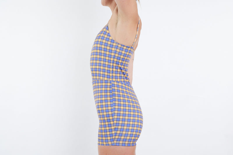 Alex Recycled Boyleg Full Piece Swimsuit - Yellow Tartan