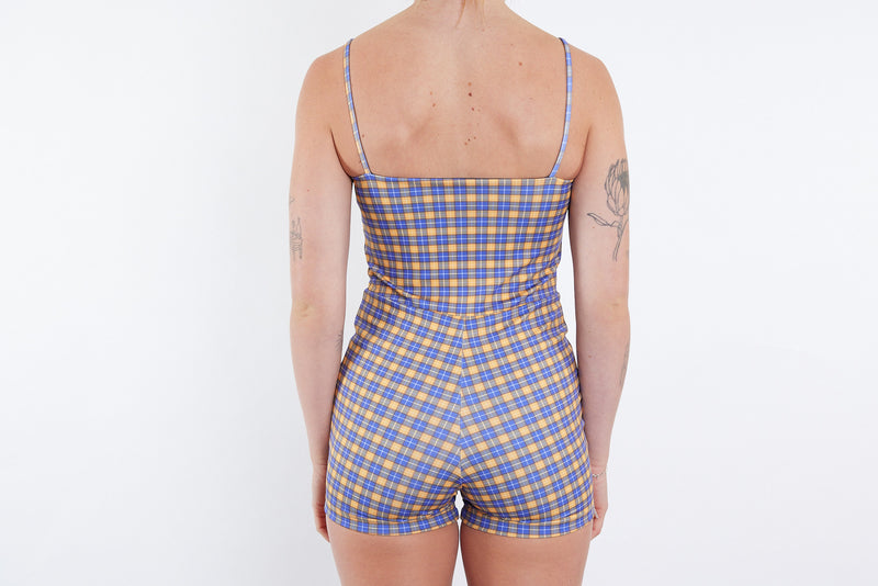 Alex Recycled Boyleg Full Piece Swimsuit - Yellow Tartan