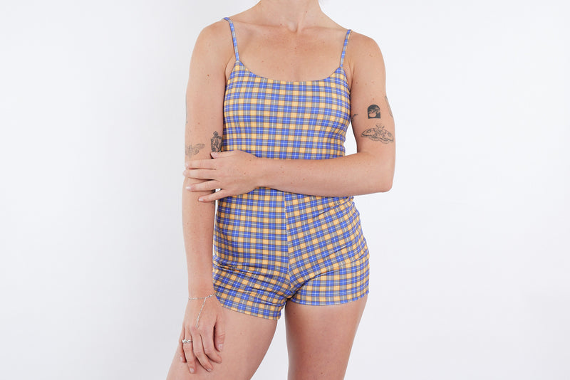 Alex Recycled Boyleg Full Piece Swimsuit - Yellow Tartan