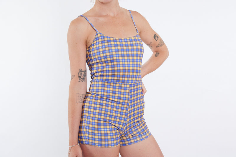 Alex Recycled Boyleg Full Piece Swimsuit - Yellow Tartan