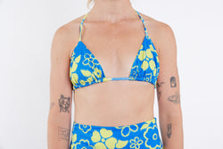 Saturday Recycled Triangle Bikini Top - Blue Yellow Towel