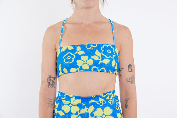 Casey Recycled Bandeau Bikini Top - Blue Yellow Towel