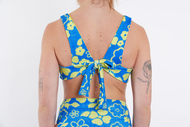 Lena Recycled Twist Bikini Top - Blue Yellow Towel