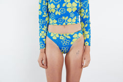 Taylor Recycled Mid Rise Bikini Bottom - Blue Yellow Towel Print