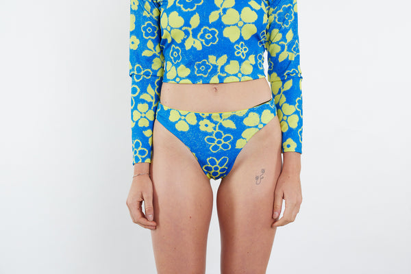 Taylor Recycled Mid Rise Bikini Bottom - Blue Yellow Towel Print