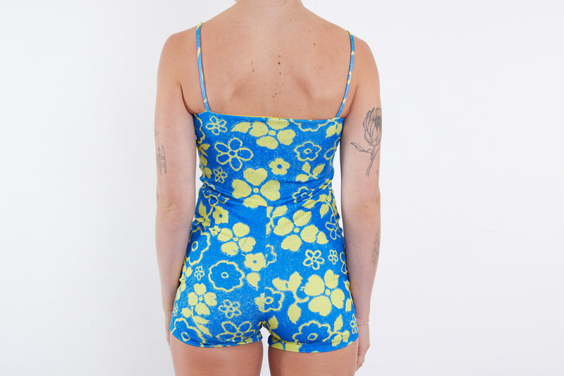 Alex Recycled Boyleg Full Piece Swimsuit - Blue Yellow Towel