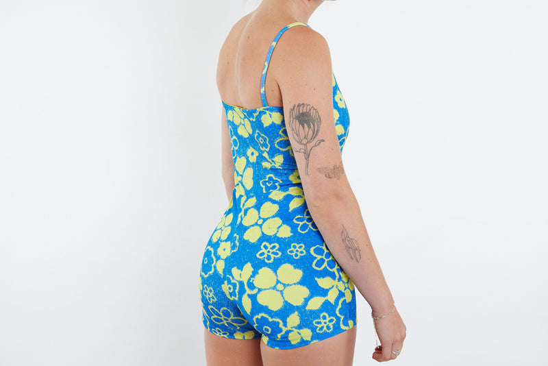 Alex Recycled Boyleg Full Piece Swimsuit - Blue Yellow Towel