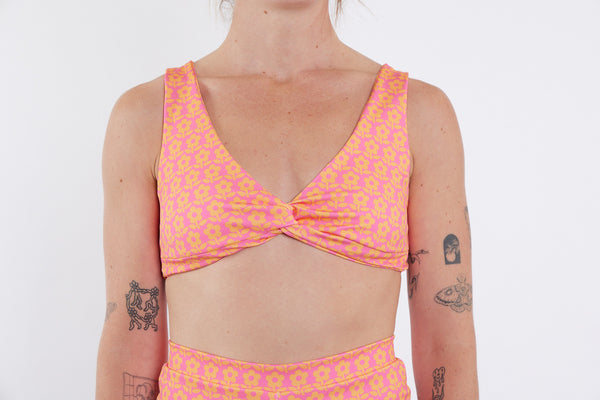 Lena Recycled Twist Bikini Top - Petal Print