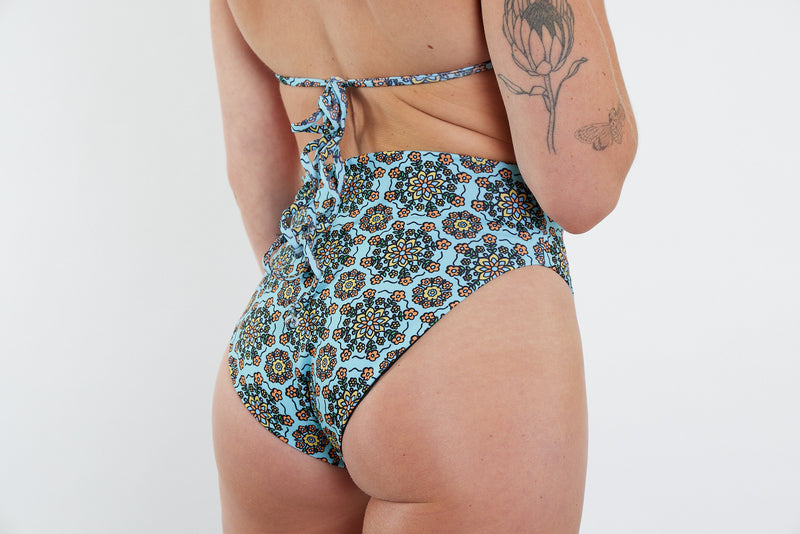 Josie Recycled High Waist Bikini Bottom - Blue Floral Wallpaper