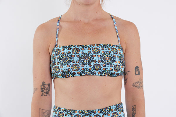 Casey Recycled Bandeau Bikini Top - Blue Floral Wallpaper