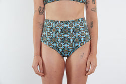 Abbie Recycled High Waist Bikini Bottom - Blue Floral Wallpaper