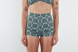 Nicole Recycled High Waist Swim Short - Blue Floral Wallpaper