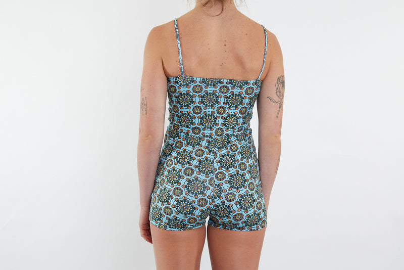 Alex Recycled Boyleg Full Piece Swimsuit - Blue Floral Wallpaper