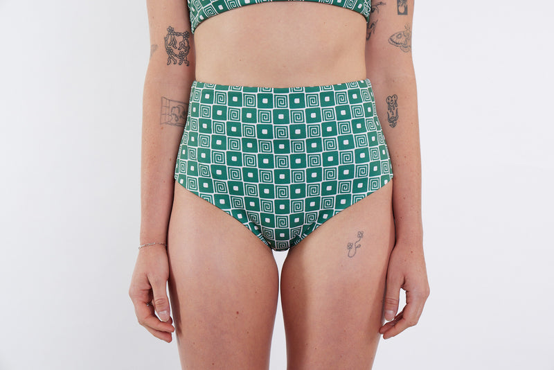 Abbie Recycled High Waist Bikini Bottom - Spiral Print