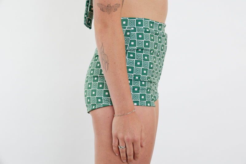 Nicole Recycled High Waist Swim Short - Spiral Print