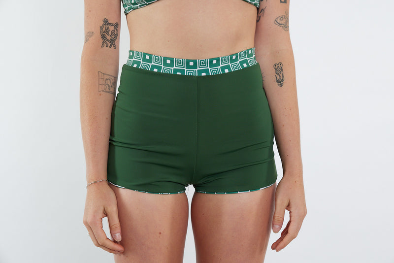 Nicole Recycled High Waist Swim Short - Spiral Print