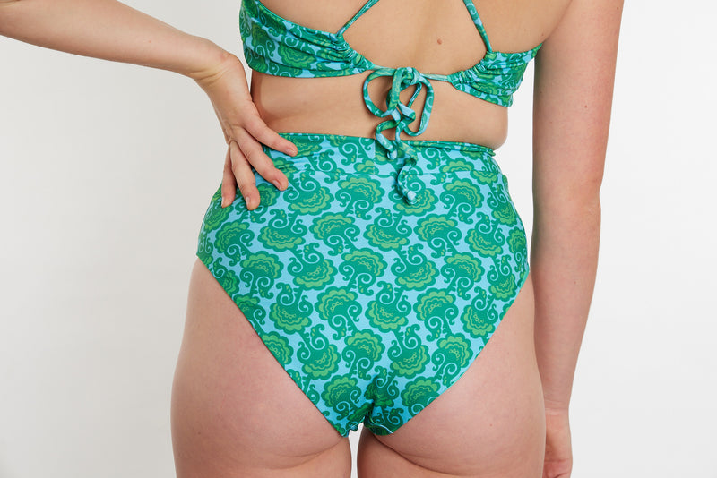 Cindy Recycled High Waist Bikini Bottom - Seaweed Print
