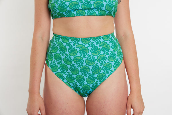 Cindy Recycled High Waist Bikini Bottom - Seaweed Print