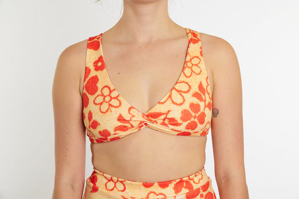 Lena Recycled Twist Bikini Top - Towel Print