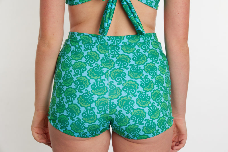 Nicole Recycled High Waist Swim Short - Seaweed Print