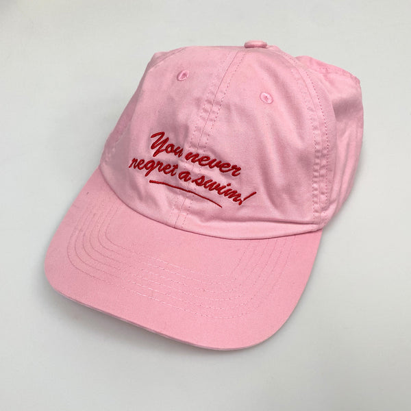 'You Never Regret a Swim' Pink Cap - Seconds Sale