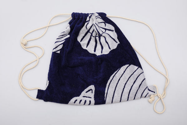 Vintage Towel Drawstring Back Pack - Navy Shells