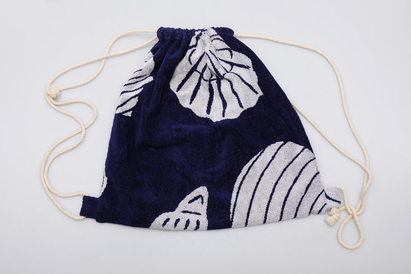 Vintage Towel Drawstring Back Pack - Navy Shells