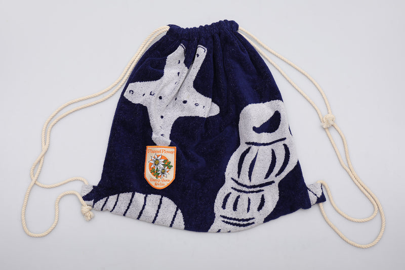 Vintage Towel Drawstring Back Pack - Navy Shells