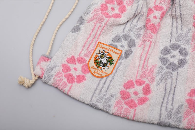 Vintage Towel Drawstring Back Pack - Pink Grey Floral
