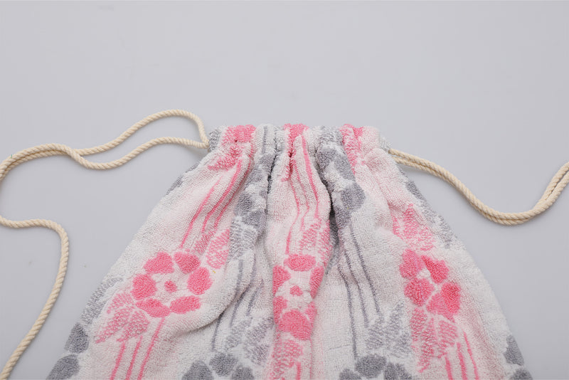 Vintage Towel Drawstring Back Pack - Pink Grey Floral